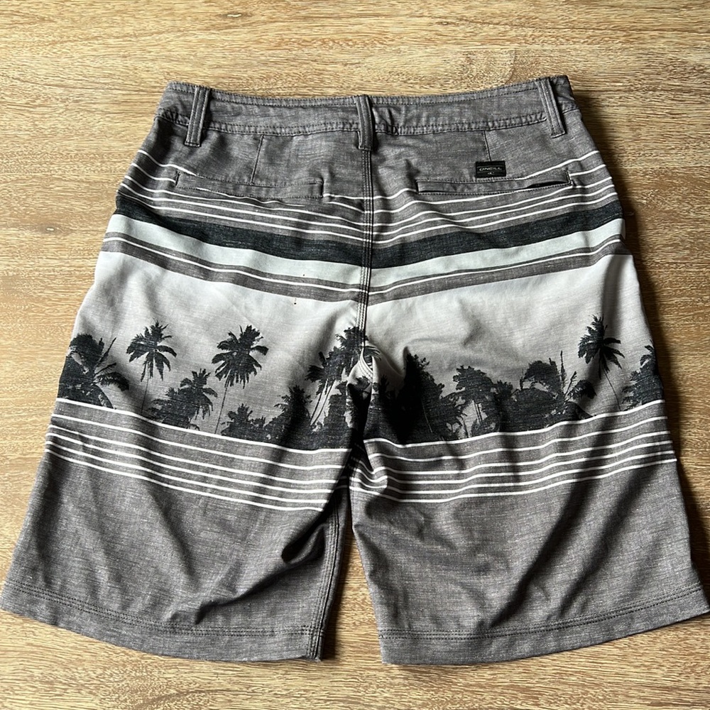 O'neill Men's Monstera Divide-Gray Palm Bermuda Shorts Back Zipper Size 32 - Picture 10 of 14